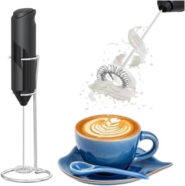 Electric Milk Frother Handheld - Portable Foam Maker, Stainless Steel Whisk with Stand, for Coffee, Lattes, Cappuccinos, Hot Chocolate