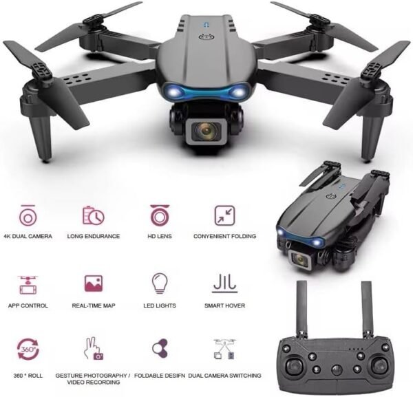 E88 Foldable Drone with 8K HD Dual Camera, Obstacle Avoidance, Altitude Hold, and Compact Design.(Multicolour) - Image 7