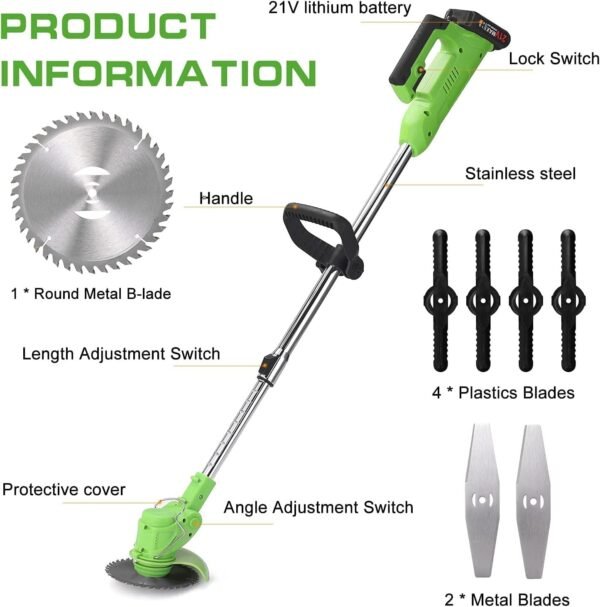 Electric Lawn Mower Li-ion Battery Cordless Grass Trimmer Auto Release Household Portable Garden Home Trimming Machine for Gardening Green - Image 4