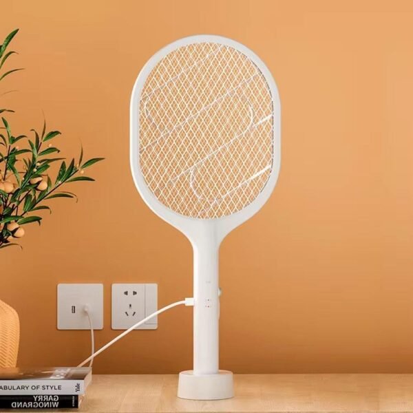 Electric Mosquito Swatter & Killer Super-Bright LED Light to Zap in Dark 3-Layer Safety Mesh Safe to Touch, Fly Killer & Bug Zapper Racket (white) - Image 3