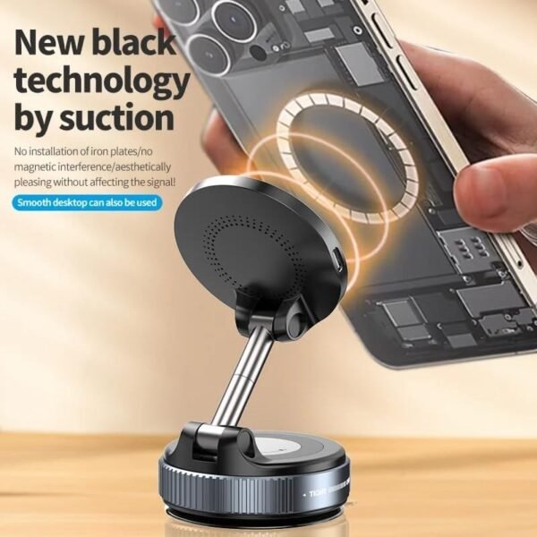 Wireless Phone Charger Mount, Vacuum Suction Base, Multi-Angle Adjustable, Aluminium Alloy, Black - Image 5