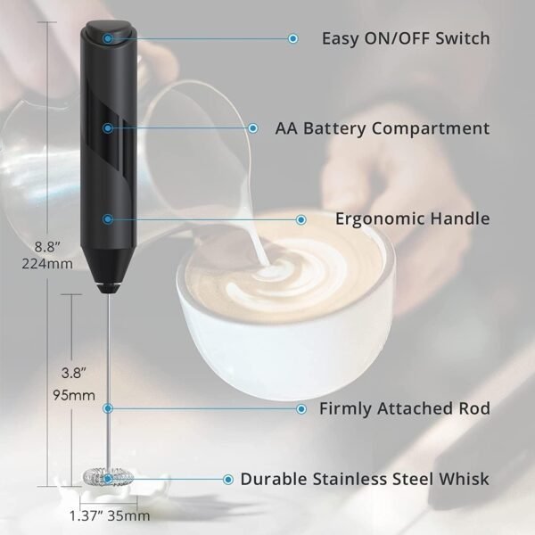 Electric Milk Frother Handheld - Portable Foam Maker, Stainless Steel Whisk with Stand, for Coffee, Lattes, Cappuccinos, Hot Chocolate - Image 6