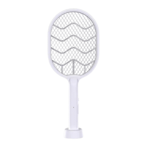 Electric Mosquito Swatter & Killer Super-Bright LED Light to Zap in Dark 3-Layer Safety Mesh Safe to Touch, Fly Killer & Bug Zapper Racket (white)