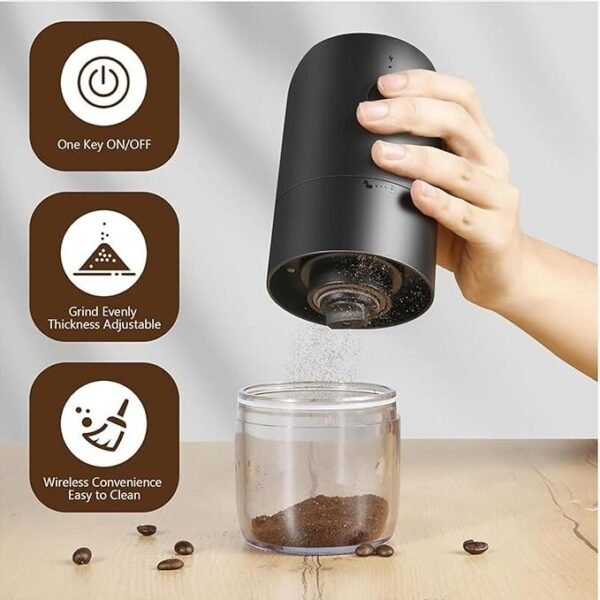 Coffee Grinder Electric Automatic Coffee Grinder مطحنة قهوة Coffee Bean Grinder Wireless w/Cleaning Brush and Removable Bowl, Adjustable Grinder Machine Setting and Rechargeable -Black - Image 2