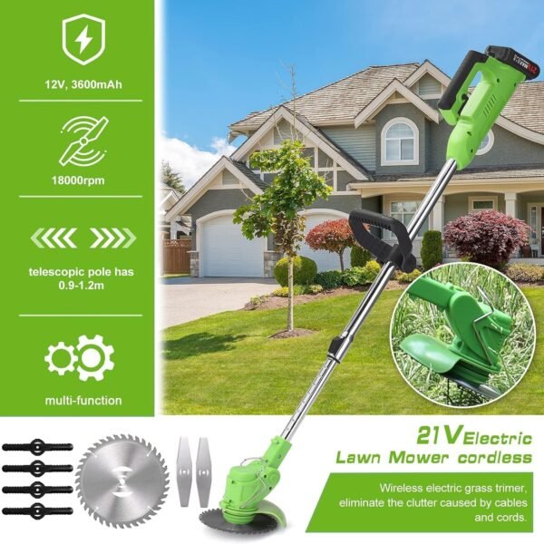 Electric Lawn Mower Li-ion Battery Cordless Grass Trimmer Auto Release Household Portable Garden Home Trimming Machine for Gardening Green - Image 10