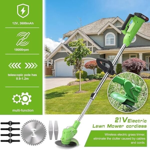 Electric Lawn Mower Li-ion Battery Cordless Grass Trimmer Auto Release Household Portable Garden Home Trimming Machine for Gardening Green - Image 3