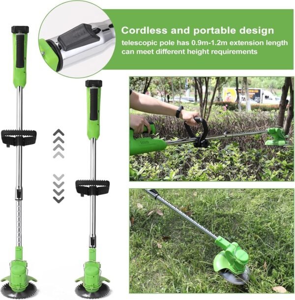 Electric Lawn Mower Li-ion Battery Cordless Grass Trimmer Auto Release Household Portable Garden Home Trimming Machine for Gardening Green - Image 6