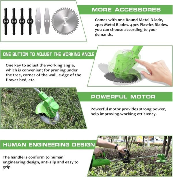 Electric Lawn Mower Li-ion Battery Cordless Grass Trimmer Auto Release Household Portable Garden Home Trimming Machine for Gardening Green - Image 7