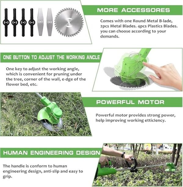 Electric Lawn Mower Li-ion Battery Cordless Grass Trimmer Auto Release Household Portable Garden Home Trimming Machine for Gardening Green - Image 2