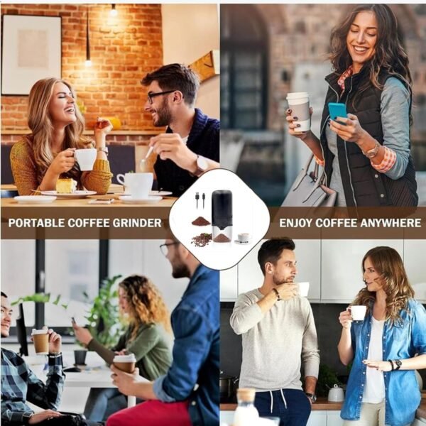 Coffee Grinder Electric Automatic Coffee Grinder مطحنة قهوة Coffee Bean Grinder Wireless w/Cleaning Brush and Removable Bowl, Adjustable Grinder Machine Setting and Rechargeable -Black - Image 4