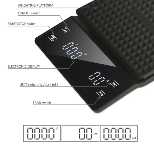 NAIECO Digital Coffee Scale with Timer, 3Kg/0.1g Rechargeable Kitchen Scale with Invisible Screen, Tare & Auto No/Off, Measures in Grams, Ounces, and Milliliter - Image 3