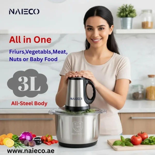 NAIECO Multi-Function food chopper,3 L Bowl, Blade,Easy to clean,Food Processor 3L Stainless Steel Meat Blender Food Chopper for Meat, Meat Mincer with Stainless Steel 4 Blades - Image 6