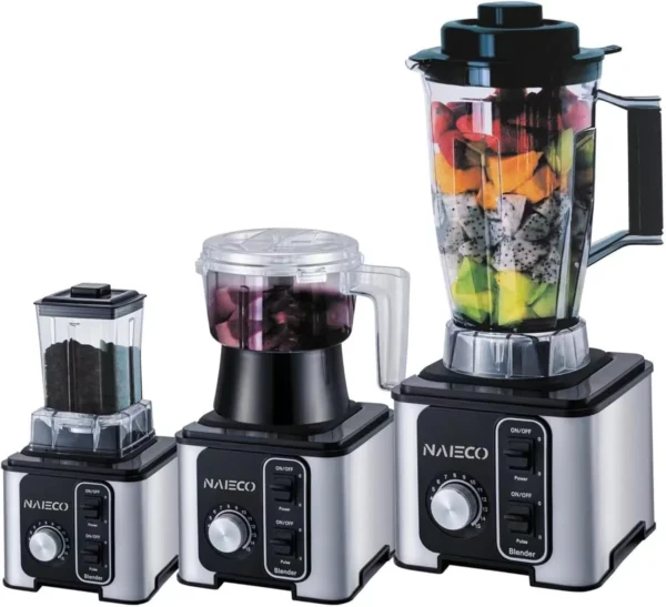 NAIECO 3 In 1 Blender, with Grinder and Food Chopper, 1200W Electric Blender, BPA-Free Chopper, for Smoothies, Ice Crush, Frozen Drinks, Coffee Powder, Meat and Vegetable, 3L - Image 2